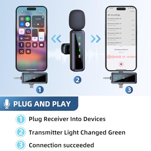 Wireless Mini Microphone for iPhone, 2 Pack Lavalier Microphone, 3 in 1 Noise Reduction Lapel Mic - Image 2