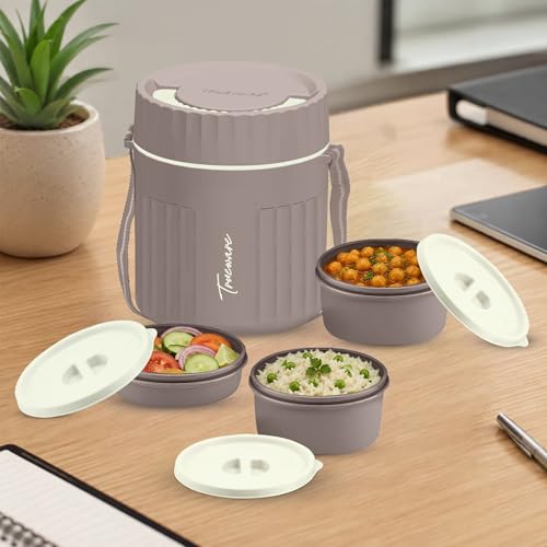 Image of Trueware SNAKK 2 Insulated Hot Lunch Box with 3 PP Container, 2 Container 300 ML Each & 1 Container 200 ML, Food Grade, BPA Free | Office Lunch Box | Tiffin Box