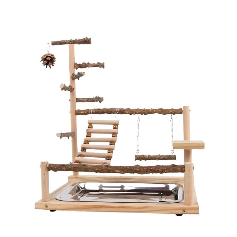 Huśtawka dla ptaków drewniana papuga okoń stojak Playstand z koralikami do żucia klatka plac zabaw dla ptaków huśtawka zabawka drewniana papuga okoń (Color : 37x27x45cm)