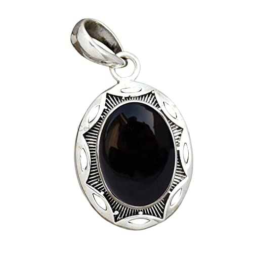 Solid 925 Sterling Silver Black Onyx Oval Pendant
