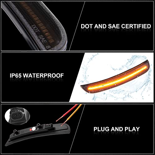 Temsone Charger Side Marker Lights Assembly Kit Compatible With 2015-2022 Dodge Charger Led Smoked Lens Turn Signal Lamp With Amber Front And Red Rear Light Replace 68214405Aa 68214404Aa 68214127Aa #TOP3