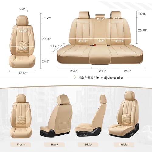 Image of Coverado Car Seat Covers, Front Seat Covers with Lumbar Support, Beige Leather Seat Cover for Cars, Waterproof Car Seat Protector, Automotive Seat Cover Car Seat Cushion Universal Fit for Most Cars