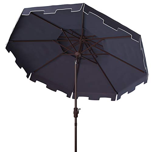 Safavieh Pat8200A Outdoor Zimmerman Navy And White 9-Foot Double Top Market Uv Protected Umbrella #TOP2