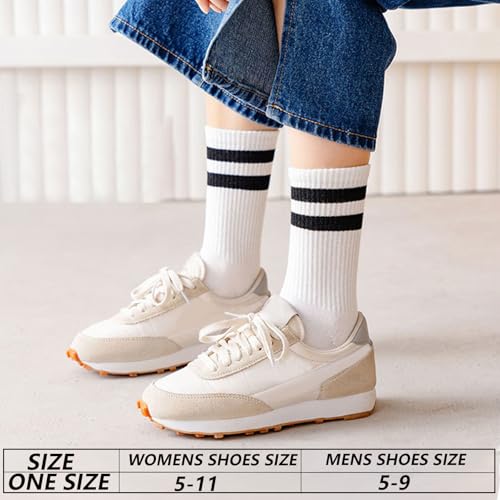 Image of 5 Pairs Womens Striped Crew Socks, Cotton Cozy Casual Socks for Women,Breathable Cool,Size 5-10
