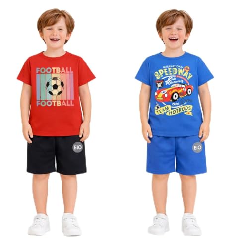 Image of EIO Boys Cotton Printed Dress Clothing Set Combo with Tshirts & Shorts-Pack 3