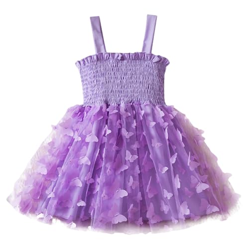 Girls Formal Dresses Strappy 3D Butterfly Mesh Tutu Ball Gown for Birthday Party Flowy Princess Dress