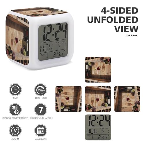 Reloj despertador de copas de vino tinto con luces LED ambientales para dormitorio u oficina 4