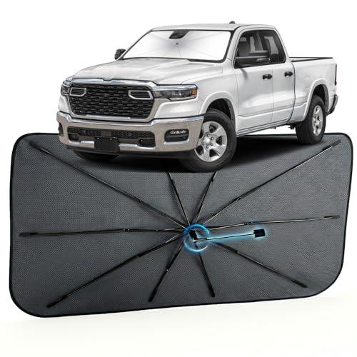 Image of Car Windshield Sun Shade for Dodge RAM 1500 /2500 2013-2026 -[Reflective Coated Fabric] Sunshade Umbrella for Front Window, Car Shades Sun Visor Keep Car Cool and Protects Interior, 1:1 Exact Fit