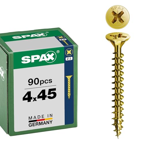SPAX Vis universelle 4 x 45 mm, 90 pièces - Vis á filetage total, tête fraisée, empreinte cruciforme Z2, pointe 4CUT, revêtement YELLOX - 8000000287589