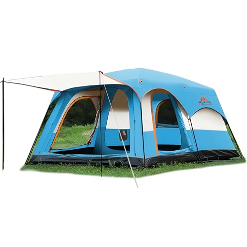 TGpao12 Person 3 Room Tent with Screen Porch,Multiple Room Tents for Camping Luxury,6000MM Waterproof with Lightning Protection, (170 * 120 * 83in) Double-Layer Design (Sky Blue,8-12 People)