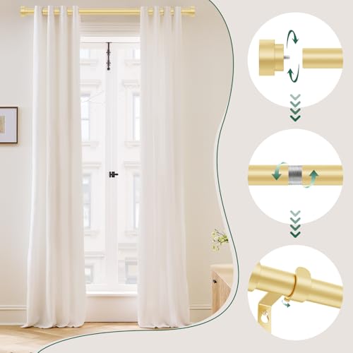HEI! DEAR Gold Curtain Rods 72 to 144 Inch(6-12FT),1 Inch Long Curtain Rod,Adjustable Heavy Duty Curtain Rods,Modern Decorative Drapery Rods,Telescoping Window Single Curtains Rods 36-150\",Brass Gold
