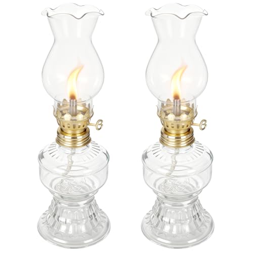 2 lámparas de petróleo de cristal, lámpara de petróleo, lámpara de petróleo vintage, con mecha de fuego ajustable, delicada lámpara de tormenta, lámpara de petróleo para interiores, exteriores, para