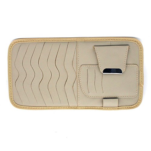 SUNTRADE Car Universal Sun Visor Organizer Pocket Storage Pouch,CD Sunglasses Visor Organizer,PU Leather(Style 1, Khaki) - Thumbnail 7