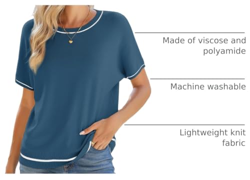Image of SHEWIN Womens Tops Trendy Short Sleeve Shirts Crewneck Lightweight Knit Sweater Top Business Casual Outfits