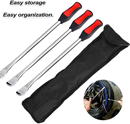 Yingjee 14.5Inch Tire Spoons Motorcycle, Dirt Bike Tire Spoon Set, Professional Tire Changing Spoons Lever Iron Tool Kit With Durable Bag & 3 Tire Irons & 3 Rim Protectors & 1 Valve Core And Caps Set #TOP4