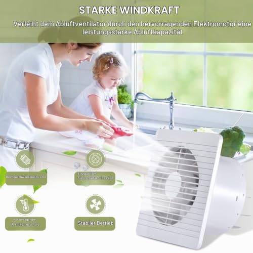 FanGoFast kupaonski ventilator 150 mm, kupaonski ventilator tihi s povratnim ventilom, 17 W snažan zidni ventilator za kuhinju, kupaonicu, staklenik, garažu