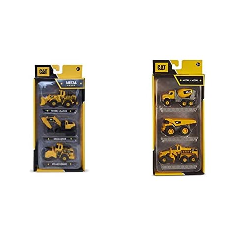 CAT® Construction Die Cast Metal 3 pack vehicles - Steam Roller/Excavator/Wheel Loader For Ages 3+ & CAT® Construction Die Cast Metal 3 pack vehicles - Cement Mixer/Dump Truck/Road Grader For Ages 3+ Cover