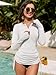 ZAFUL Long Sleeve Swim Shirt UV Protection Quick Dry Zip Side Pockets Drawstring Waist Pleats Breathable Hiking Shirt White S