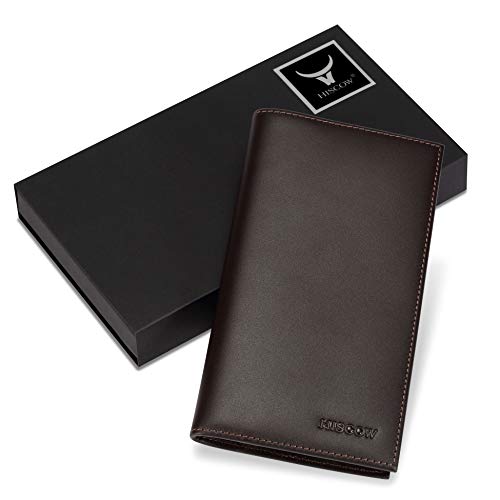 Image of HISCOW Soft Leather Checkbook Cover & Card Holder with Divider - Italian Calfskin, Premium Coffee, One Size, Contemporary