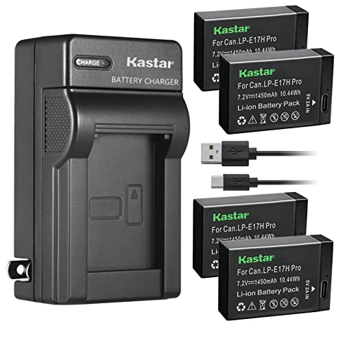 Kastar LP-E17H Pro Battery 4-Pack with Type-C Charger for Canon