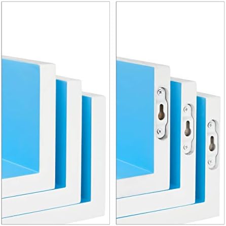 Relaxdays Wall Shelf, Set of 3, Modern Hanging Shelf, 15 cm Depth, For DVDs, Decorative, White-Blue