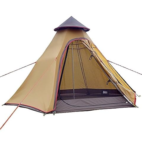 TentHome Wodoodporny dwuwarstwowy namiot tipi na zewnątrz kemping 3,1 m / 3 m namiot rodzinny piramidy indyjski namiot ze stałym podłożem (khaki)