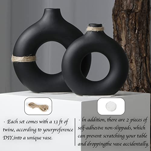 Janxvii Black Vases Home Decor - Ceramic Flower Vase Set 2 - Pampas Grass Vase Boho Decor For Living Room Coffee Table Shelf Entryway Decorative - Minimalist Modern Pottery Aesthetic Centerpiece #TOP1