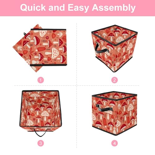 Grand bac de rangement cube boîte pliable et durable motif champignon - 7