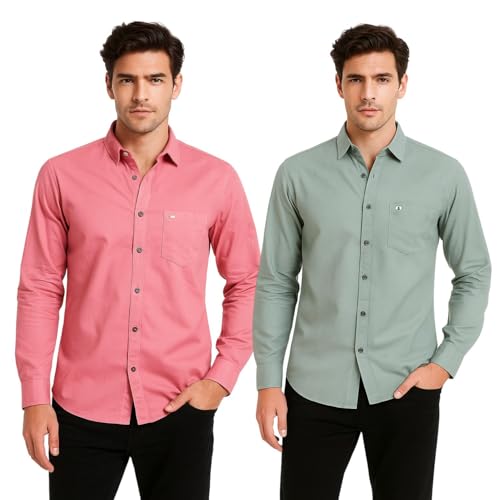 Image of Arvest Men?s Cotton Regular Fit Full Sleeve Shirt Combo Soft Breathable Fabric with Button-Down Collar and Chest Pocket Suitable for Office and Outfits