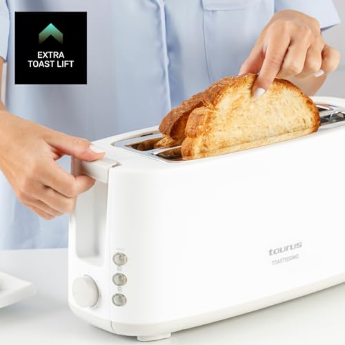 Miniatura 6 de Taurus Tostador Toastissimo 1400w 2 Ranuras Extra Largas 7 Niveles 3 Funciones Descongelar, Recalentar, Cancelar Autocentrado Recogemigas Elevación Extra Recoge Cables Blanco