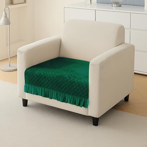 HOKIPO Holland Velvet 1 Seater Sofa Cover Seat Mat with Frill, Bottle Green (IN-781-BGRN)
