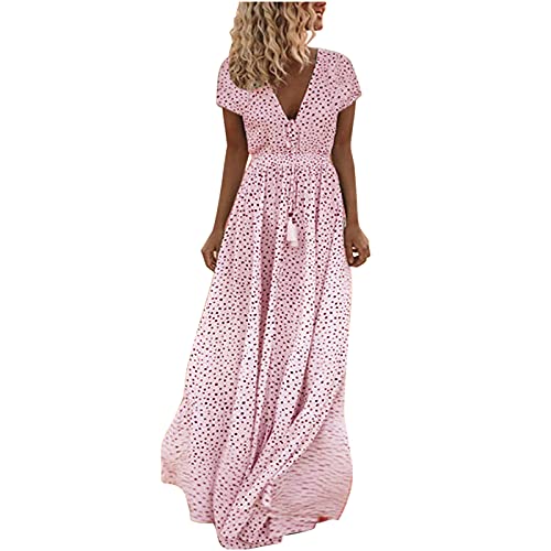 OLOPE 2022 Maxi Dress Plus Size Y2k Sexy Long Sleeve Deep V Neck Low Cut Waist Cutout Fluttering Floral Beach Sun Dresses Women's Long Sleeve Pleated Loose Swing Casual Dress with Pockets KneU4601