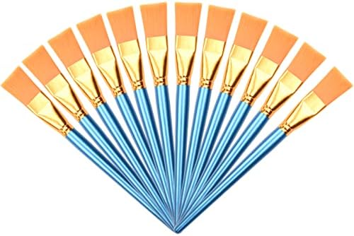 12 Pcs 1 Inch Flat Paint Brushes, Wide Watercolor Paintbrush Acrylic Paint Brush Bulk Synthetic Nylon Detail Oil Painting Brushes for Kid Adult Student Artists Classroom