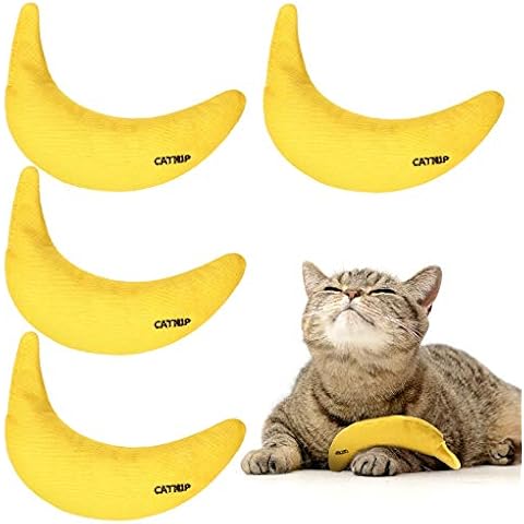 Sotiff 4 Pieces Catnip Toys Yellow Banana Cat Chew Catnip Toys Kitten Interactive Toy Reliable Catnip Filled Cat Toys for Indoor Cats Kittens Chewing Biting Grinding Claw 4 Count Pack of 1 Cover