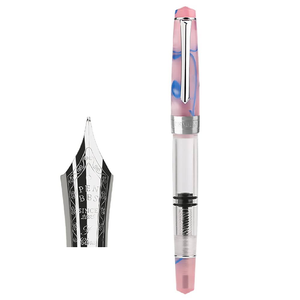 Penbbs 309 Piston Filling Fountain Pen Iridium Fine Nib Acrylic Writing Pen Set with Box - Pink Blue