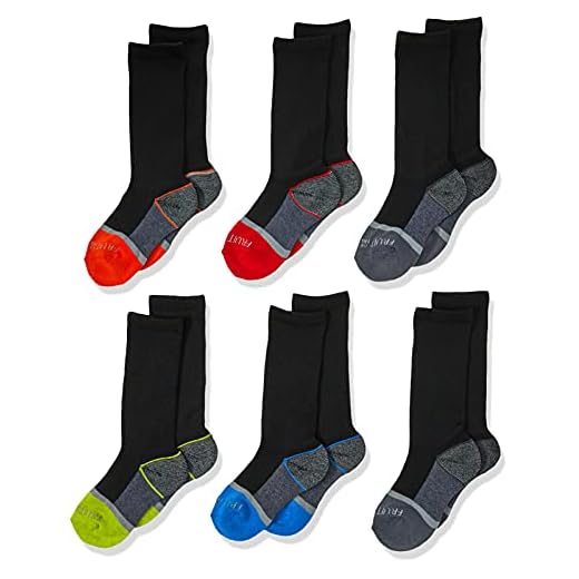 Fruit of the Loom Boys' Big 6-Pair Half Cushion Crew Socks, black assort, Large (Shoe Size: 3-9)