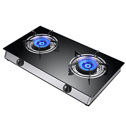 Aouoeeo Placa de Gas, Encimera de Gas, Cocina de Gas con Quemador Cocina de Gas con Quemador Cocina de sobremesa Estufa de Cocina 2 Vidrio Templado Grueso Fácil