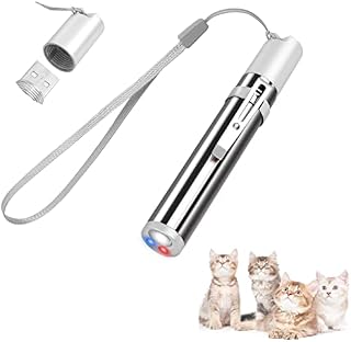 vsshe Cat Dog Red Pointer Light Toy, 3-in-1 Cat Toys Cat Dog Interactive Toy, USB Rechargeable LED Cat Pen Light, Pet Scratching Practice Chase Training Tool Funny FlashlightSliver