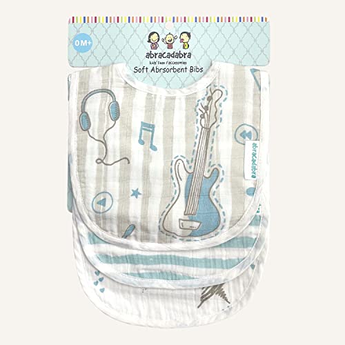 Image of abracadabra Muslin Bibs with Adjustable Snap Button Closure, Super Absorbent, Soft, Comfortable & Lightweight, Set of 3 - Rockstar