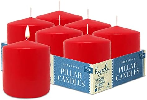 HYOOLA Red Pillar Candles 3x3 Inch - Unscented Pillar Candles - 6-Pack - European Made