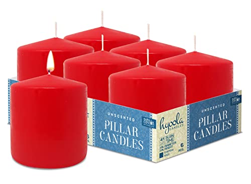 Hyoola Red Pillar Candles 3X3 Inch - Unscented Pillar Candles - 6-Pack - European Made #TOP11
