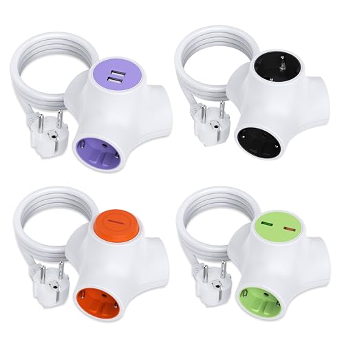 Set de 4 Cubos Regleta Enchufes con Protección contra Sobretensiones - Salidas Variadas y Funciones Avanzadas, 16A/3680W