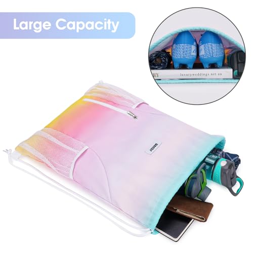 Image of WANDF Drawstring Backpack, Gym Sackpack for Sports | Mesh Pockes, Water-Resistant, Shopping, Yoga, Travel, Beach, Daily Carry