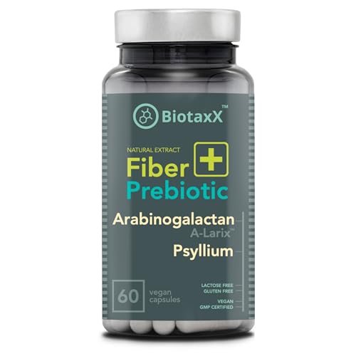 Psyllium Husk (Plantago ovata) + Arabinogalactano ≥95% – 660 mg, 60 cápsulas veganas – Fibra prebiótica para la salud intestinal