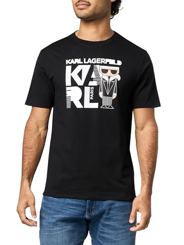 Karl Lagerfeld Camiseta de Manga Corta con Cuello Redondo para Hombre, Ajuste Relajado, Personaje Karl, Negro, Large