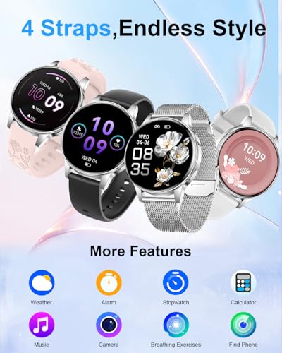 Image of Smart Watches for Women, 1.27 inch Fitness Watch with Bluetooth Make & Answer Calls,24H Heart Rate /SpO2 /Sleep Monitor,120+ Sport Modes IP68 Fitness Tracker Compatible with iOS & Android (4 Straps,Silver)