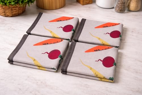 Image of Cotton Hand and Lunch Towel Daily use Face Towel Pack of 4 (18 inch * 28 inch) 100% Cotton Towel Set (Grey Vegetables Towel)