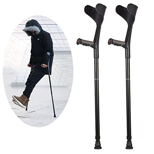 GeRRiT Crutches for Adults,Foldable Crutch Comfortable Grip and Wear-Resistant,Forearm Crutches Adjustable Height,Bearing 140kg,Balanced Walker Unisex,Black, Grey