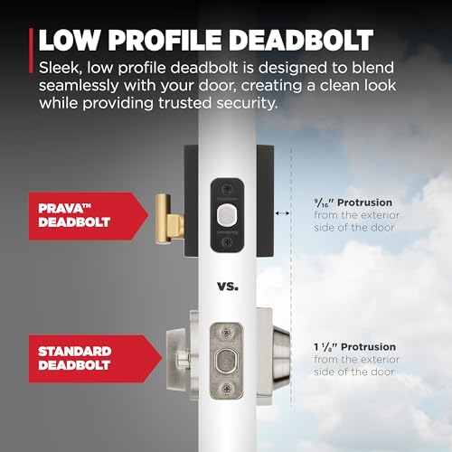 Image of Kwikset Prava Front Door Lock Handle and Deadbolt Set, Entry Handleset Exterior with Interior Reversible Lever, Matte Black and Satin Brass, Pick Resistant SmartKey Deadbolt