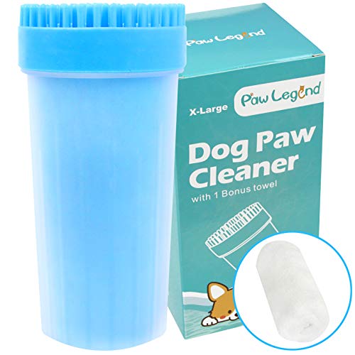 Upgrade 2 in1 Dog Paw Cleaner & Pet Grooming Brush - Portable Pet Paw Cleaner with Towel,Soft Silicone Dog Foot Washer for Dog Cat Grooming with Muddy Paws (Blue,X-Large)